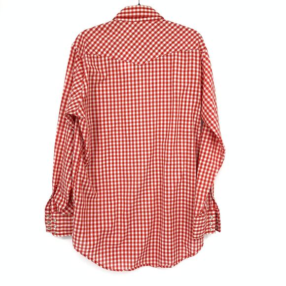 Sears Western Wear Long Sleeve Snap Button Shirt Mens Sz LT Red White Check - Picture 2 of 7